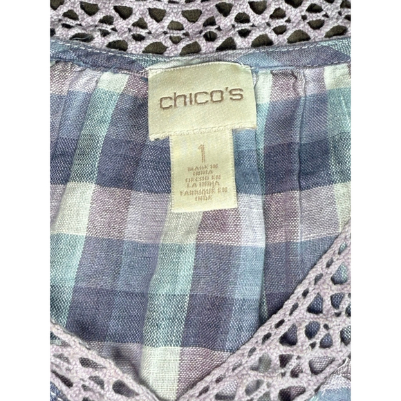 Chico’s 100% Linen Gingham Peasant Top Size 1 (M/L) - Picture 7 of 7